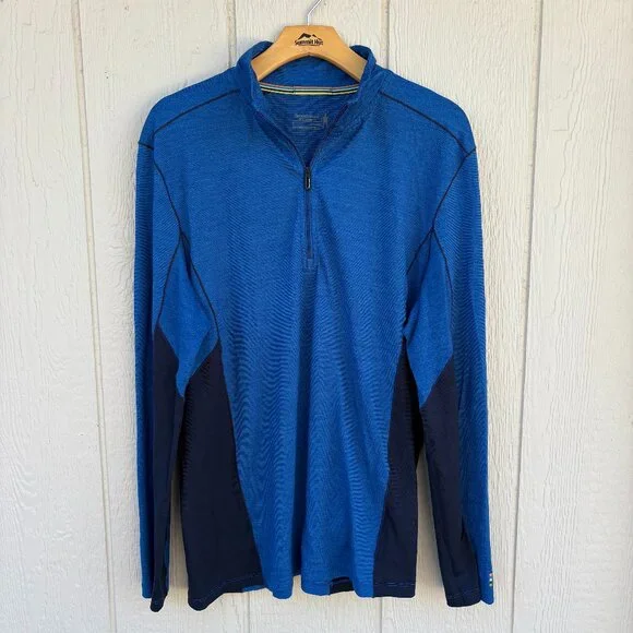 Smartwool Merino Sport 150 Long Sleeve 1/4 Zip Men's Large Blue Outdoor Gorpcore - Picture 2 of 10